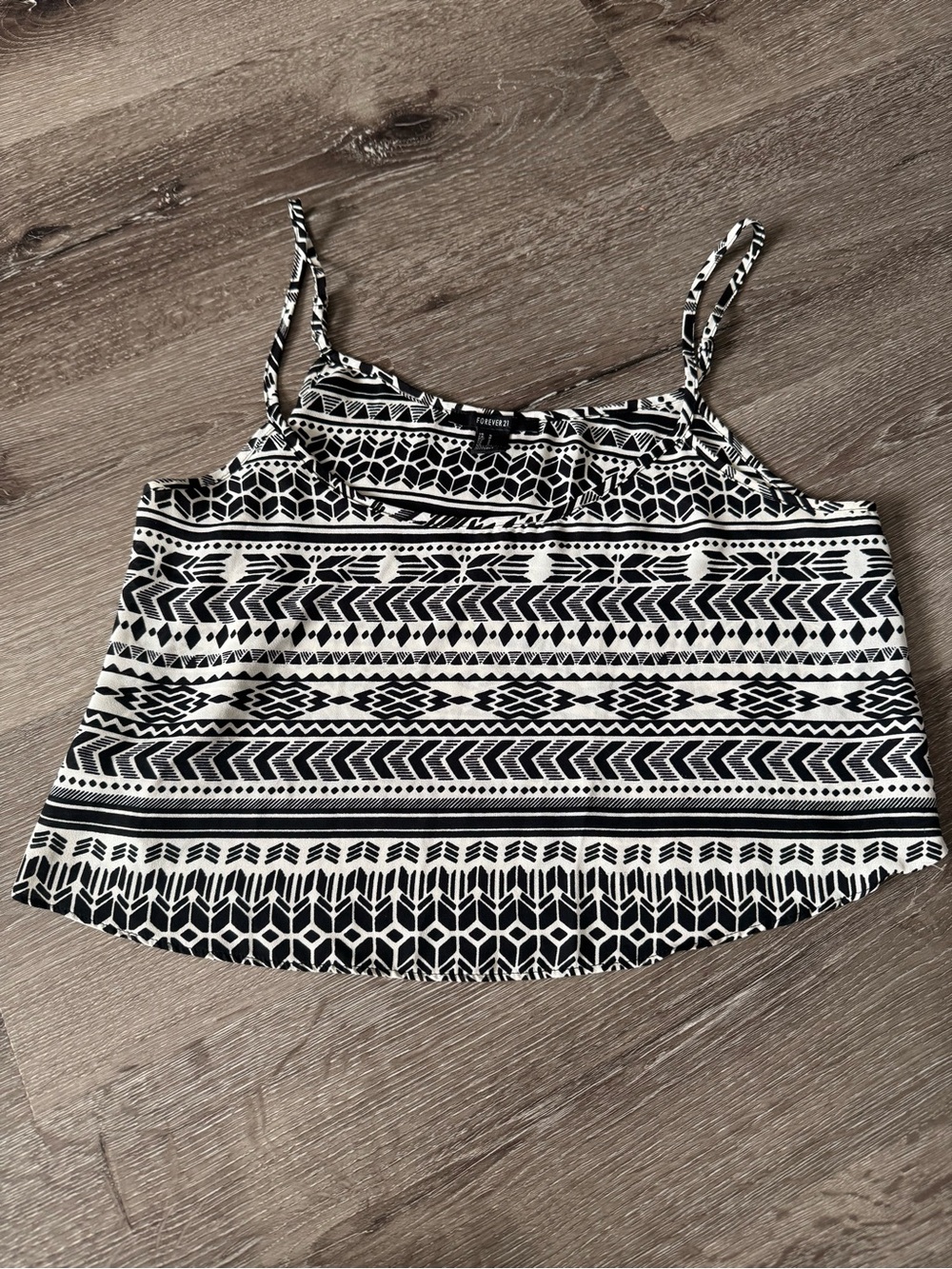 Women's Junior Crop Tank Summer Top Aztec (S) Shirt Blouse Tribal Blk+ White